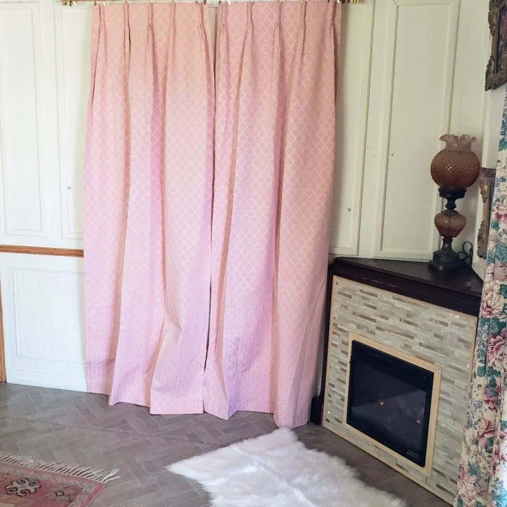 Vintage Drapes Pinch Pleat Pink Curtains 50W x 82L Embroidered Thermal Lined